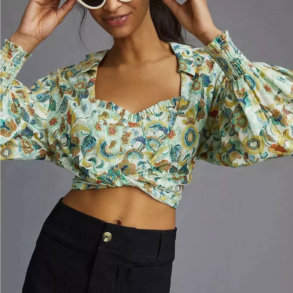 By Anthropologie Twist Crop 2 Piece top Set Floral Design SIZE Medium NWT